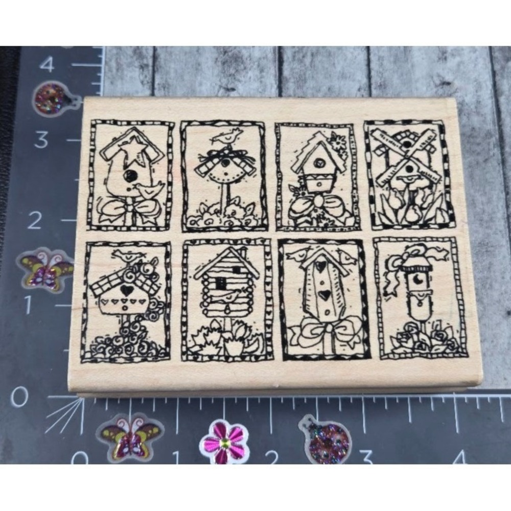 Stampington & Co. Large Mini Birdhouses K5177 Rubber Stamp Wood #K64